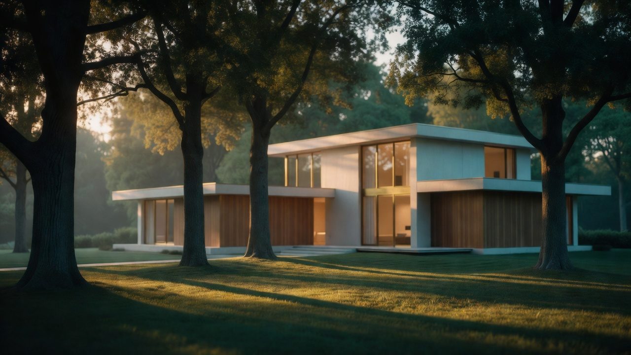 A modern house among trees